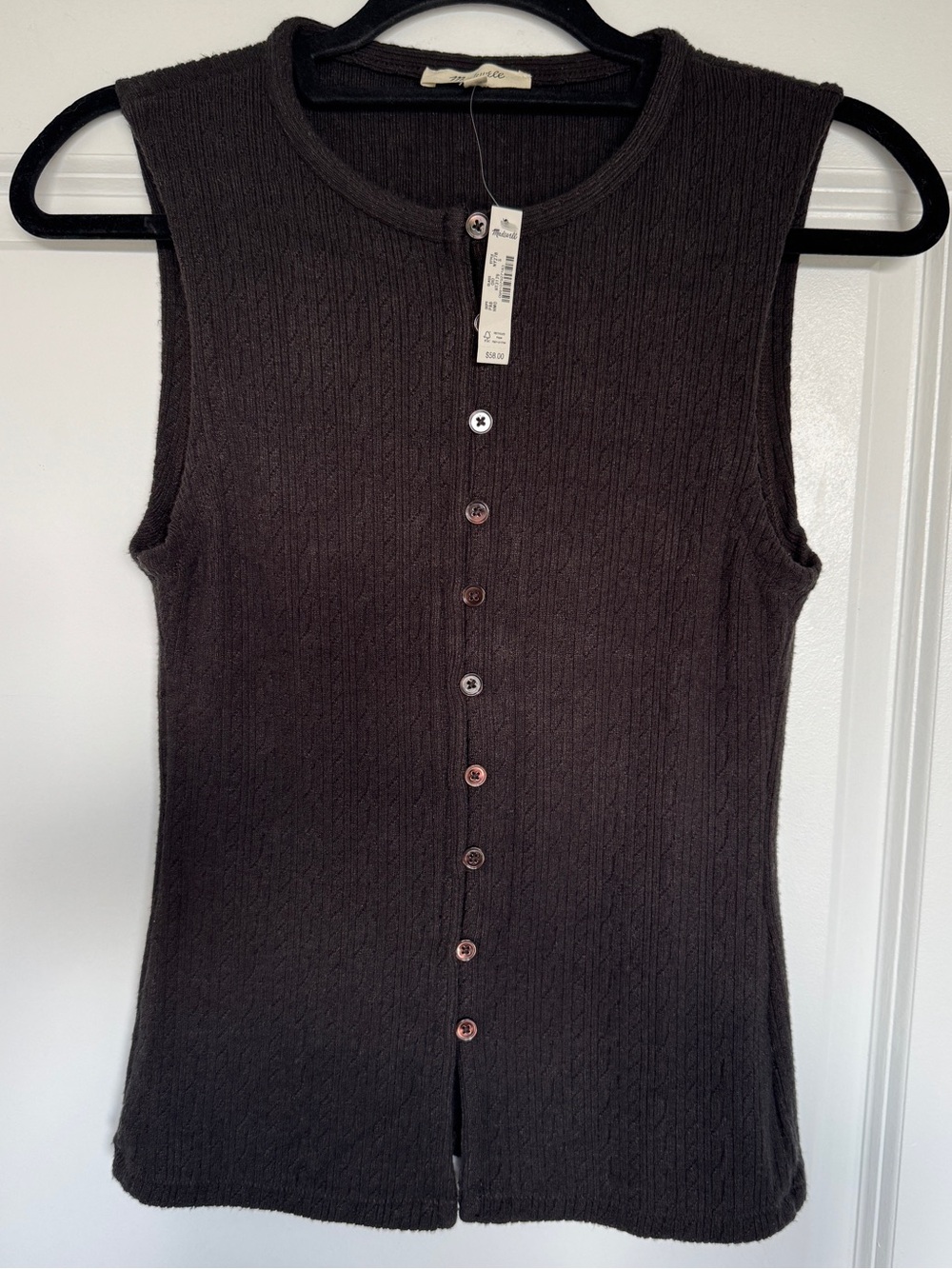 MADEWELL Women’s Pointelle Cutaway Vest Heather Molasses Size Small NY278 *NOTE* - Picture 1 of 10
